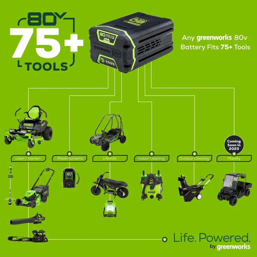 Greenworks - 80V 22” Cordless Brushless Snow Blower with 4.0 Ah Battery and Rapid Charger - Black/Green