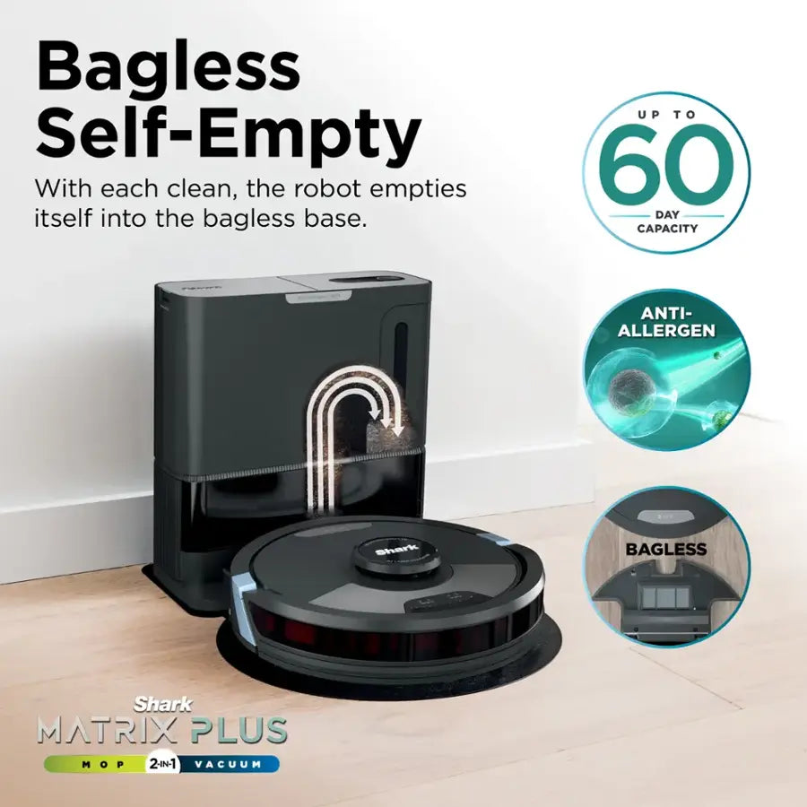 Matrix Plus 2-in-1 Robot Vacuum & Mop with Sonic Mopping, Matrix Clean, Home Mapping, HEPA Bagless Self Empty, WiFi - Black