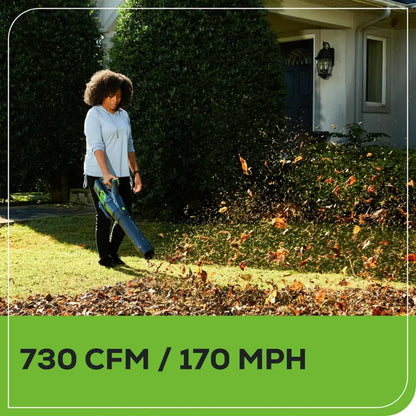 Greenworks - 80-Volt 170 MPH 730 CFM Cordless Handheld Blower (1 x 2.5Ah Battery and 1 x Charger) - Green
